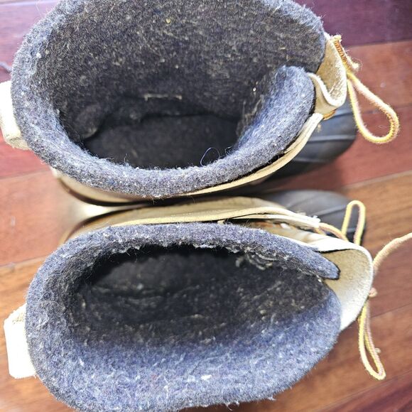 Vintage LL Bean Mens Maine Hunting Shoe Duck Boots Mens Sz 14 Leather Wool Lined - Picture 9 of 11